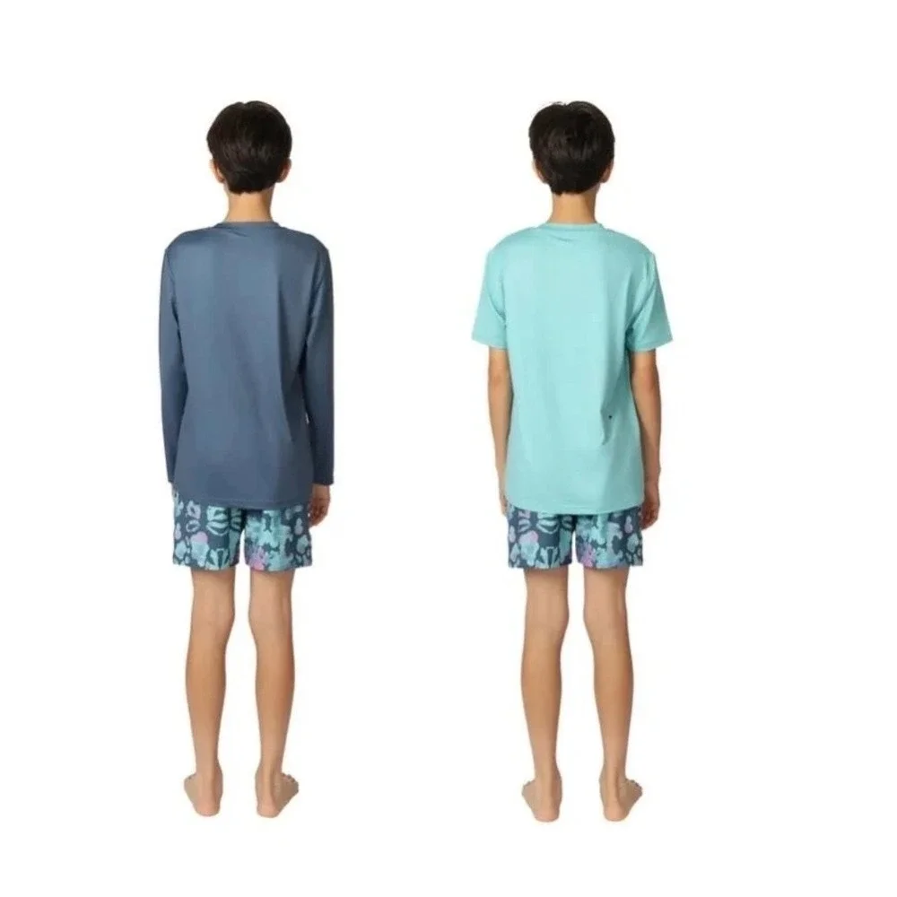 NWT Quiksilver Boys 3-Piece Swim Set‎ Rash Guards & Trunk Shorts UPF 50 Sz 7/8